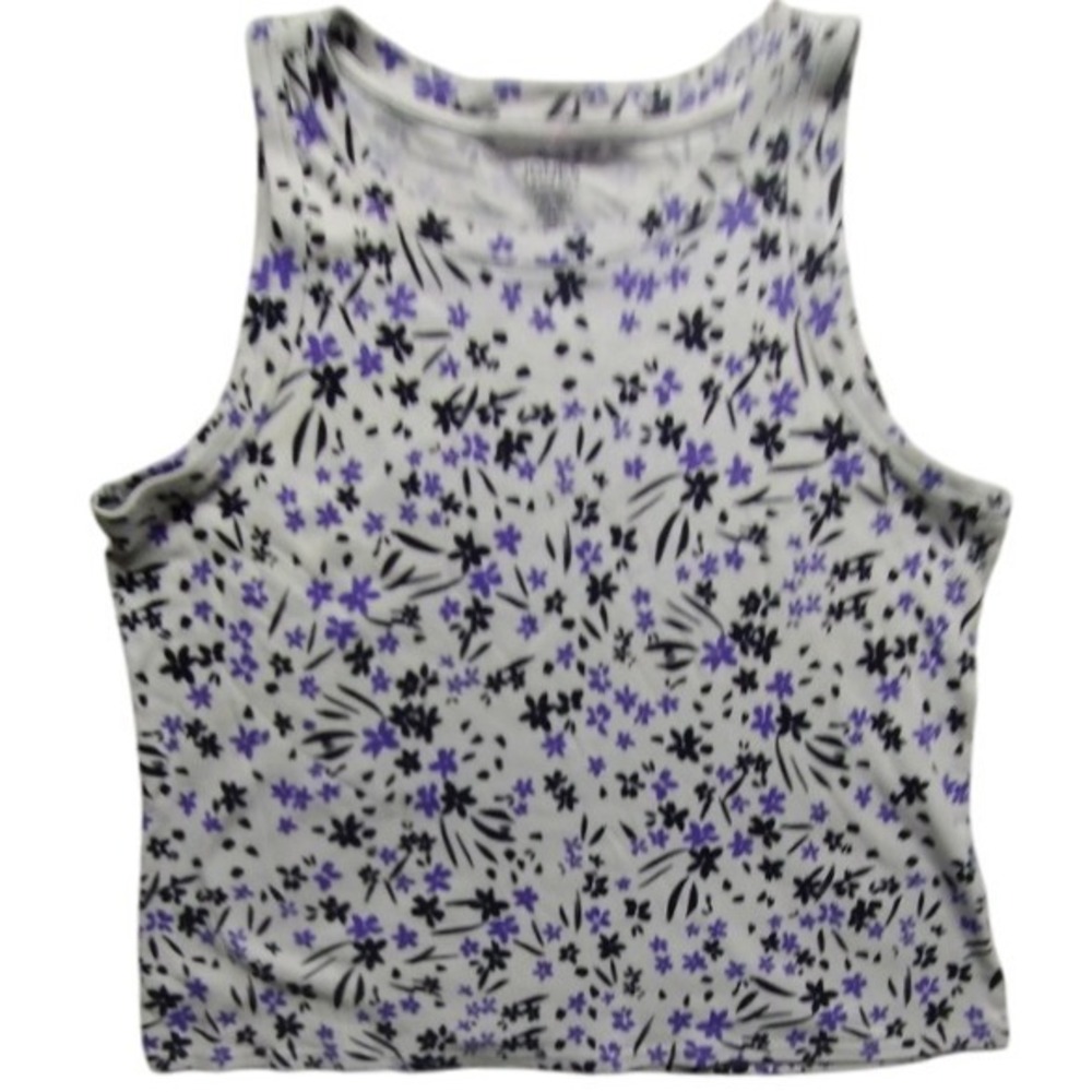 Jones New York Floral Tank Top Sleeveless‎ Casual Blouse White Purple XXL